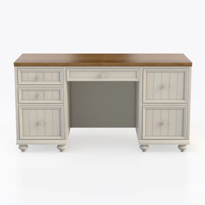 Two Tone Solid Wood Farmhouse Office Desk With Storage Drawers 3D Model