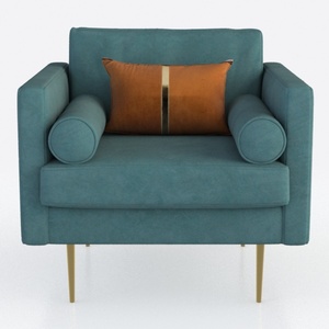Modern Teal Velvet Upholstered Armchair with Gold Metal Legs 3D Model
