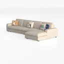 Minimalist Fabric L Shaped Sectional Sofa with Decorative Throw Pillows 3D Model Left 45 Degree View