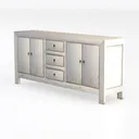 Distressed White Solid Wood Sideboard Cabinet With Storage 3D Model Left 45 Degree View