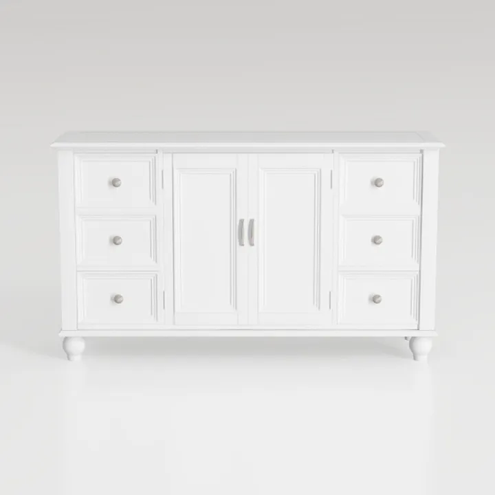Minimalist White Solid Wood Sideboard Cabinet with Drawers 3D Model