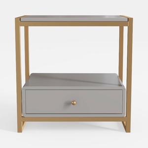 Modern Gold Metal Gray Solid Wood Nightstand 3D Model