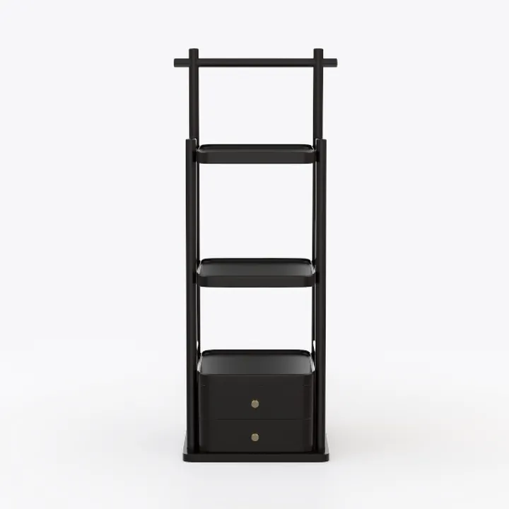 Minimalist Black Solid Wood Freestanding Storage Shelf With Drawers 3D Model
