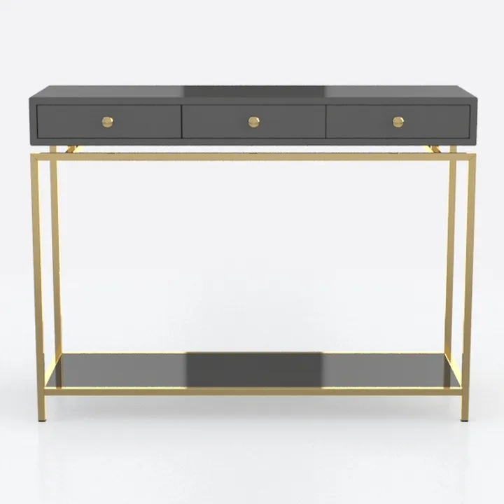 Modern Black Gold Metal Solid Wood Console Table 3D Model