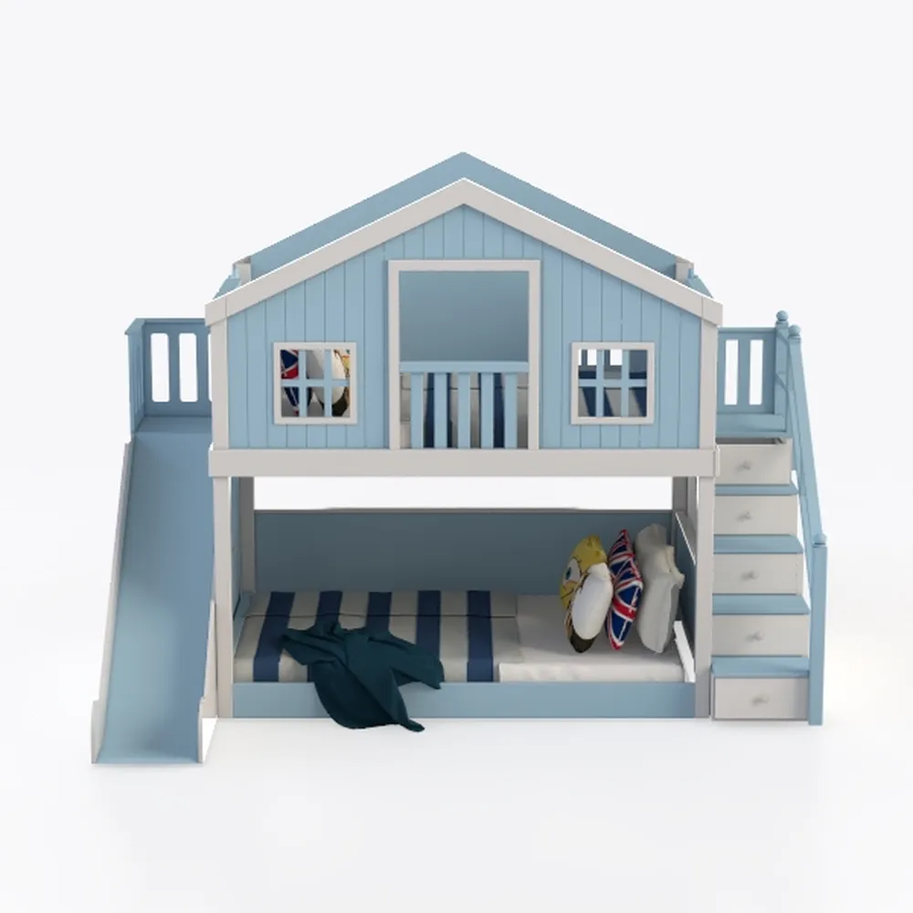 Linique Twin Size Castle Shaped Bunk Bed with Slid