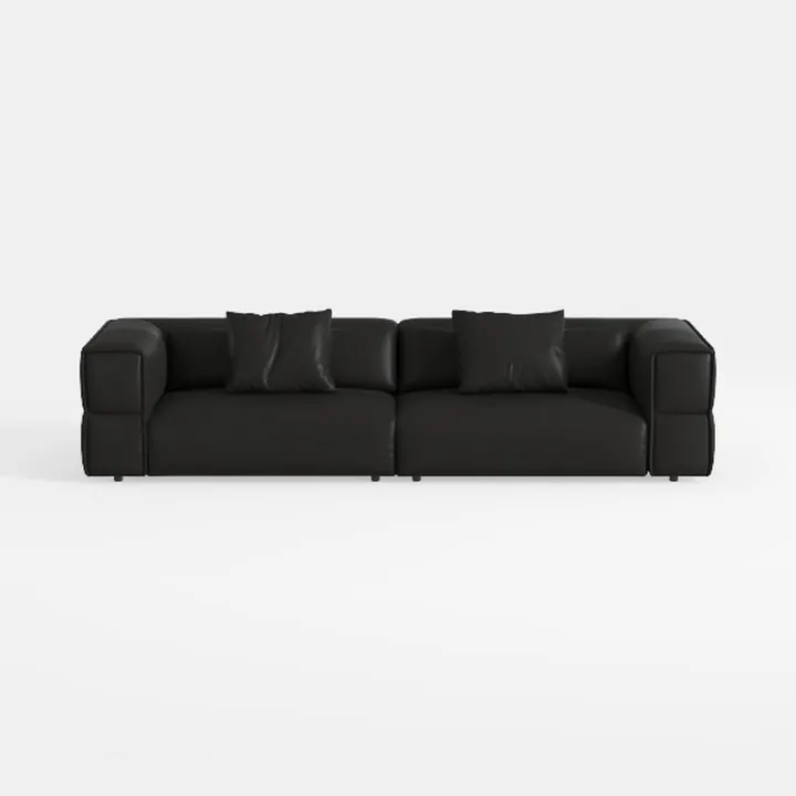 Minimalist Black Leather Modern Large Sofa 3D Model