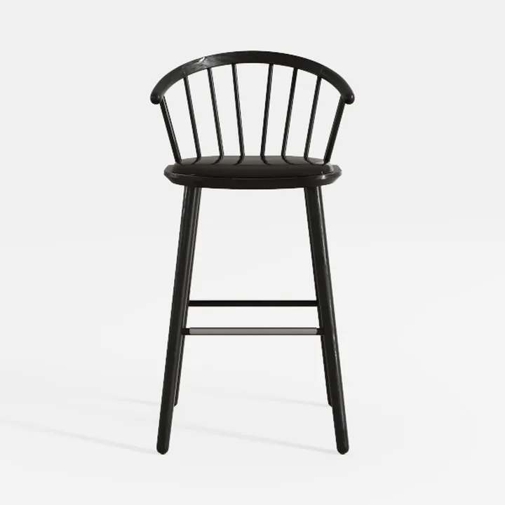 Minimalist Black Solid Wood Bar Stool 3D Model