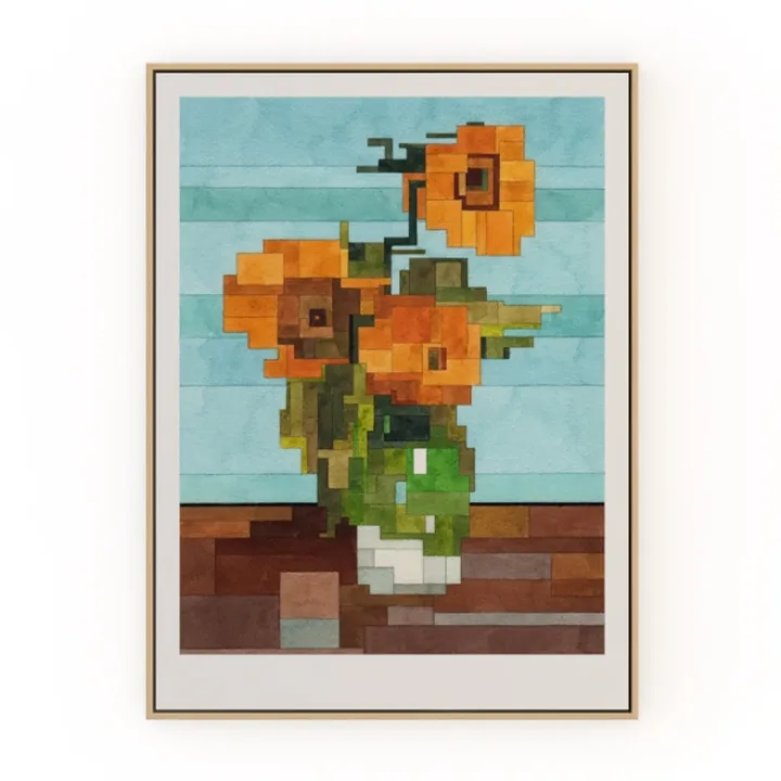 Minimalist Framed Pixel Sunflower Wall Art Decor 3D Model