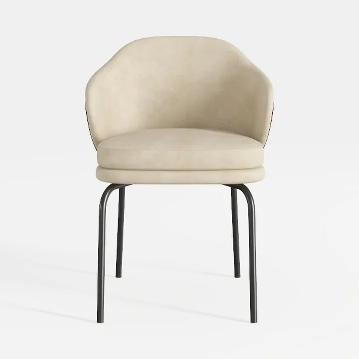 Minimalist Beige Fabric Upholstered Armchair with Black Metal Legs 3D Model
