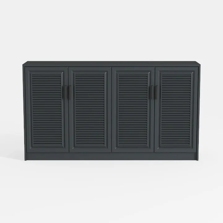 Minimalist Dark Solid Wood Louvered Door Sideboard 3D Model