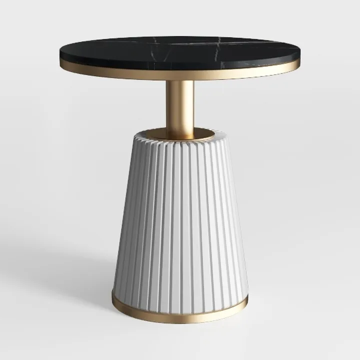 Modern Marble Top Gold Trim Fluted Base Round Side Table 3D Model