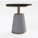 Modern Marble Top Gold Trim Fluted Base Round Side Table 3D Model Right 45 Degree View