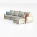 Minimalist Fabric L Shaped Sectional Sofa with Solid Wood Legs 3D Model Left 45 Degree View