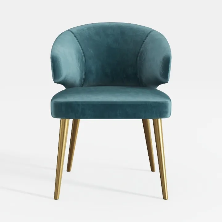 Modern Teal Velvet Upholstered Gold Metal Legs Armchair 3D Model