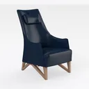Modern Navy Leather Wooden Legs High Back Armchair 3D Model Right 45 Degree View