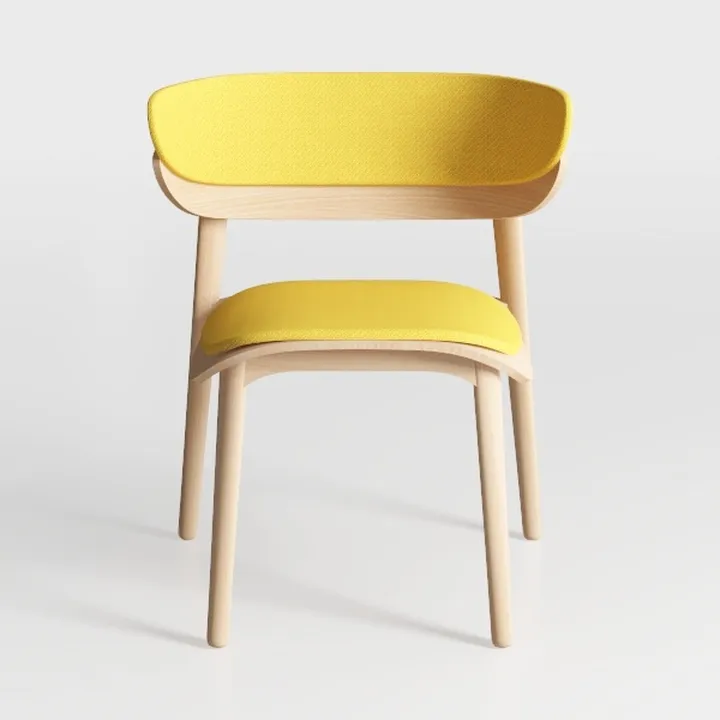 Modern Yellow Fabric Solid Wood Dining Chair 3D Model