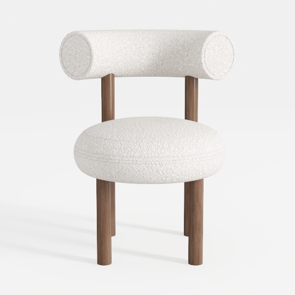 Boucle Barrel Dining Chairs Set of 4, Mid Century