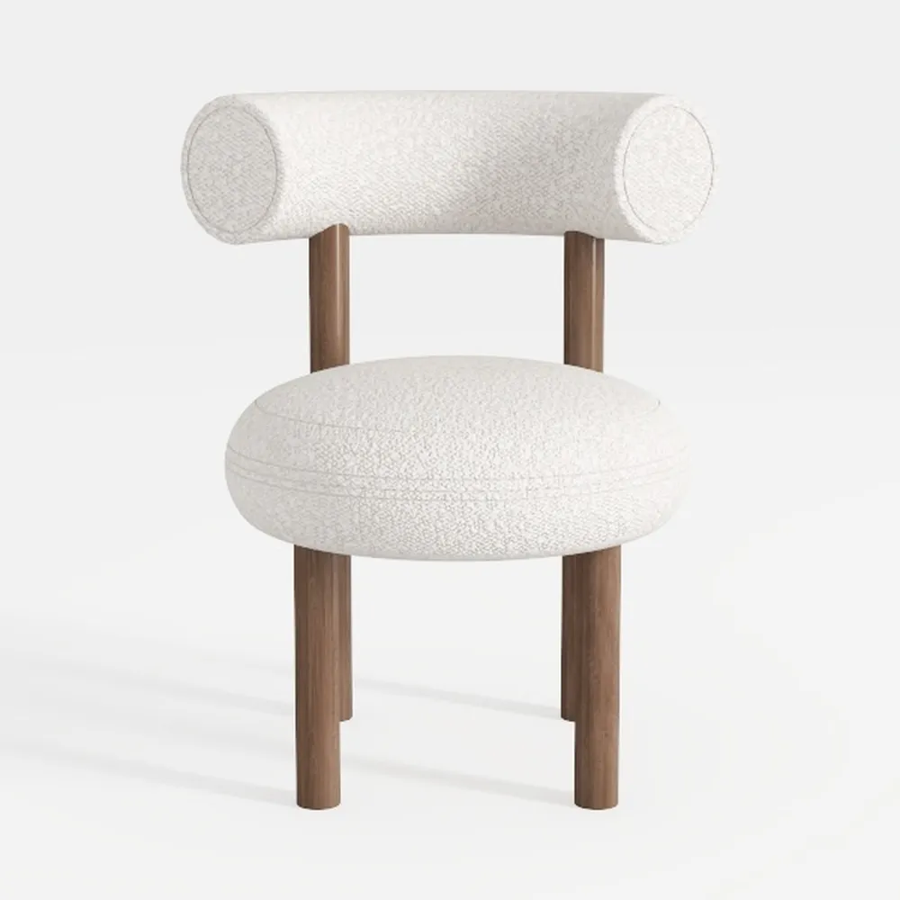 Boucle Barrel Dining Chairs Set of 4, Mid Century