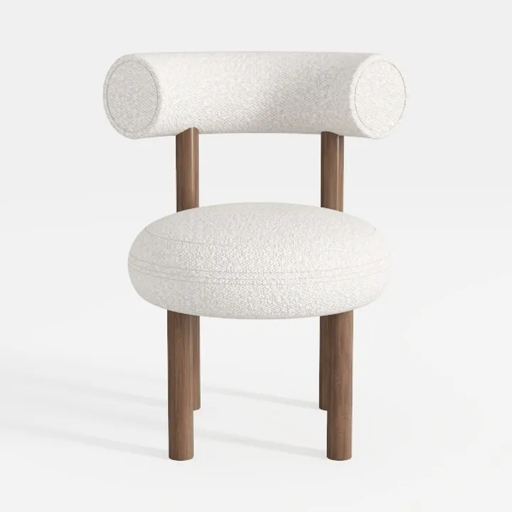 Boucle Barrel Dining Chairs Set of 4, Mid Century