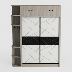 Modern Solid Wood Sliding Door Wardrobe With Side Shelves 3D Model