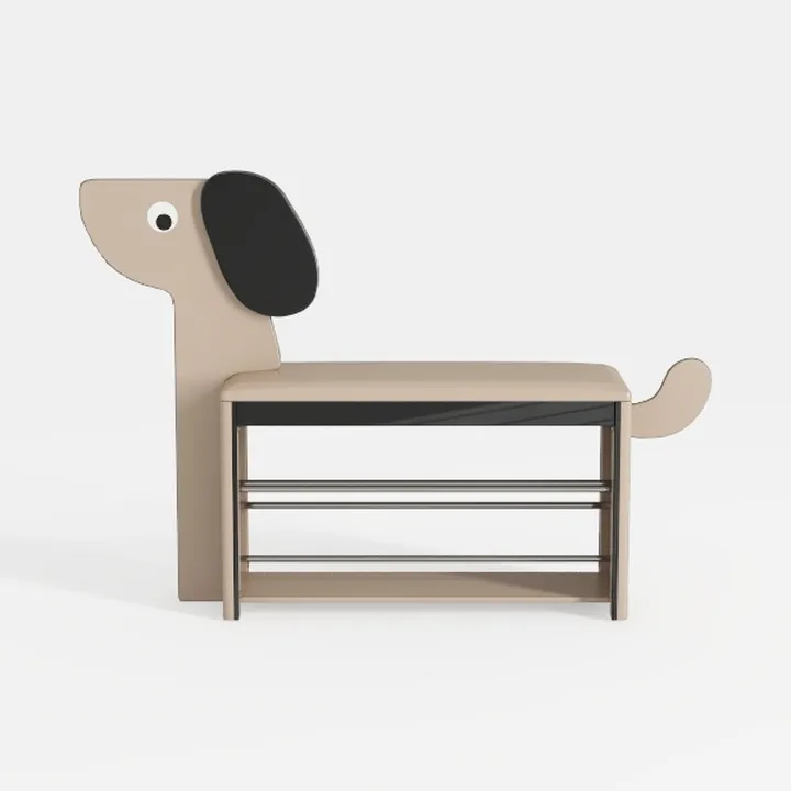 Cartoon Dog Shape Kids Shoe Storage Bench Fabric Solid Wood 3D Model