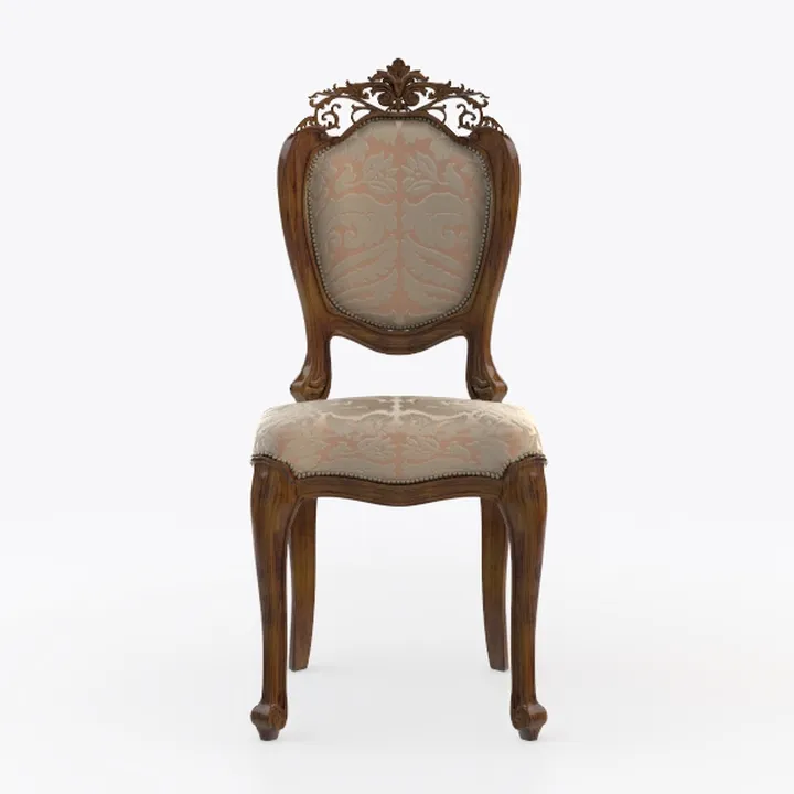 Vintage Carved Solid Wood Fabric Upholstered Dining Chair 3D Model