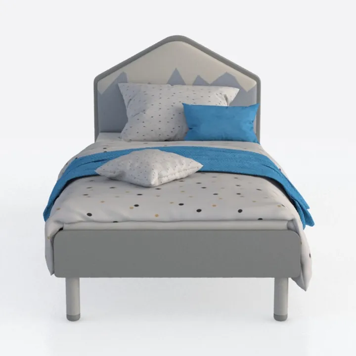 Modern Fabric Kids Twin Bed with Decorative Headboard 3D Model