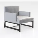 Minimalist Fabric Upholstered Armchair With Dark Wood Base 3D Model Right 45 Degree View
