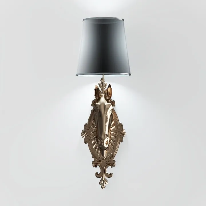 Vintage Brass Horse Head Decorative Wall Lamp 3D Model