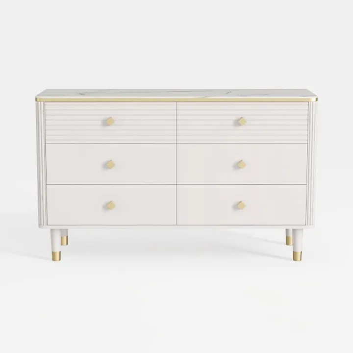 Modern Marble Top Gold Accent White Solid Wood Dresser 3D Model