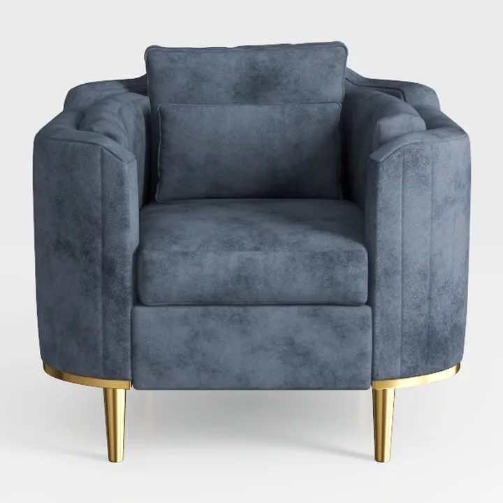 Modern Navy Blue Velvet Gold Metal Accent Armchair 3D Model