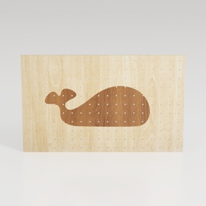 Minimalist Solid Wood Whale Shaped Pegboard Wall Organizer 3D Model