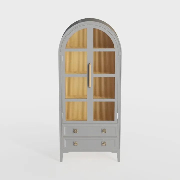 71" Tall Arched Kitchen Pantry Cabinet, Modern