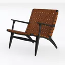 Modern Black Solid Wood Brown Leather Woven Accent Armchair 3D Model Left 45 Degree View