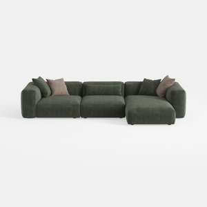 Minimalist Dark Green Fabric L Shaped Sectional Sofa 3D Model