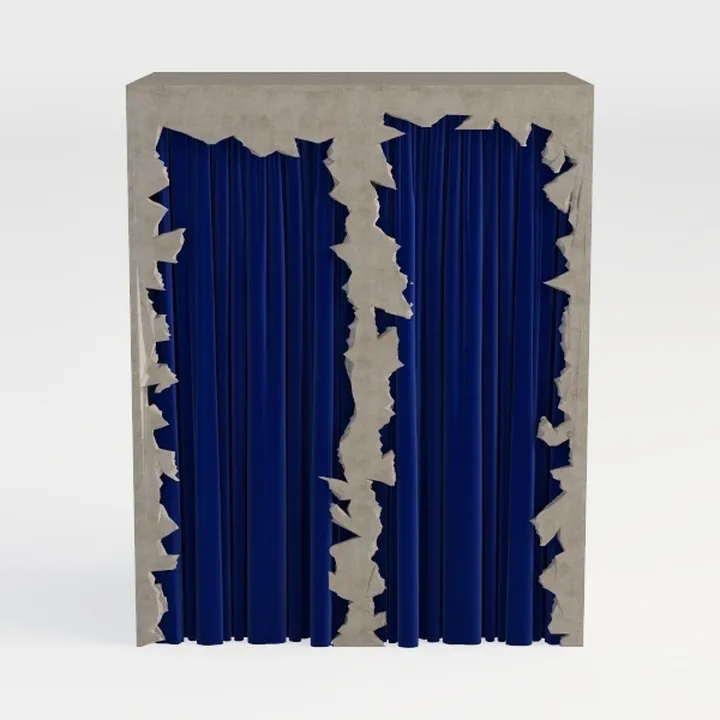 Concrete Frame Velvet Blue Stage Curtain 3D Model
