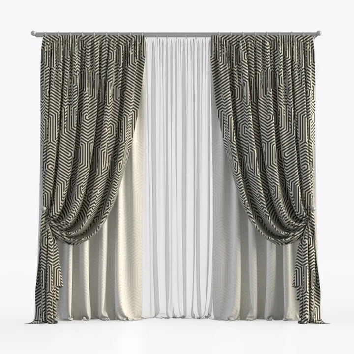 Modern Geometric Pattern Fabric Window Curtains 3D Model