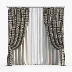 Modern Geometric Pattern Fabric Window Curtains 3D Model
