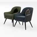 Modern Fabric Upholstered Accent Armchair Set 3D Model Left 45 Degree View