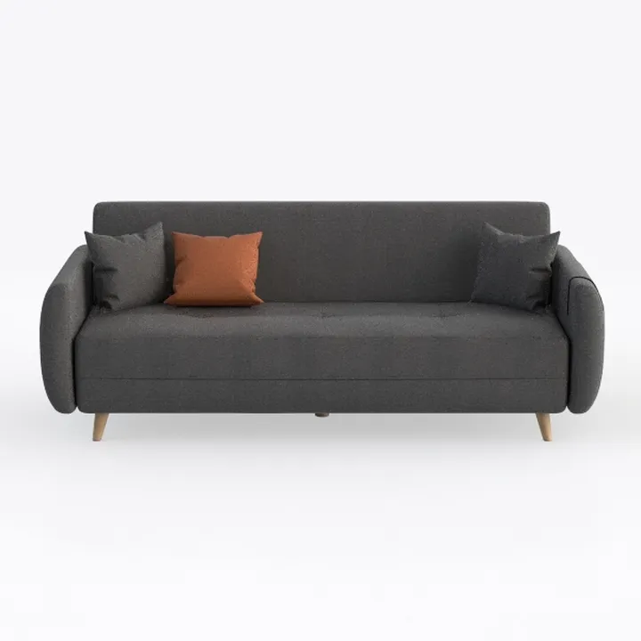 Minimalist Dark Fabric Sofa with Throw Pillows 3D Model