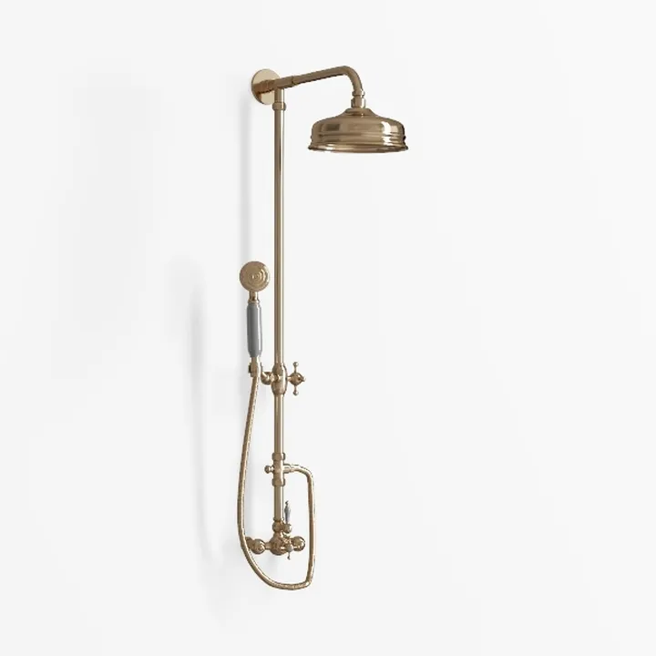 Vintage Brass Wall Mounted Shower Fixture 3D Model