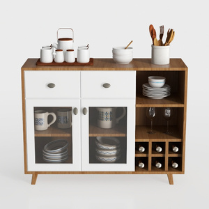 Modern Solid Wood Glass Door Storage Sideboard Cabinet 3D Model