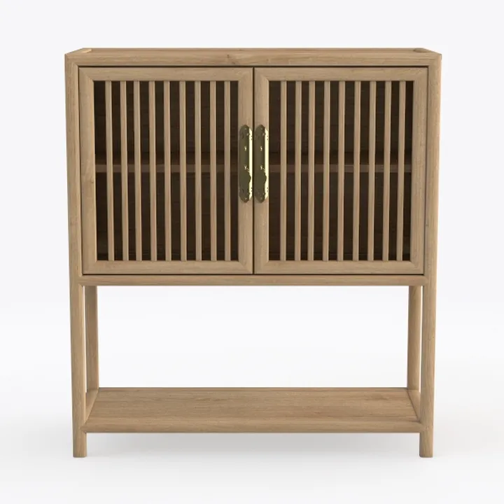 Minimalist Solid Wood Double Door Accent Cabinet With Brass Hardware 3D Model