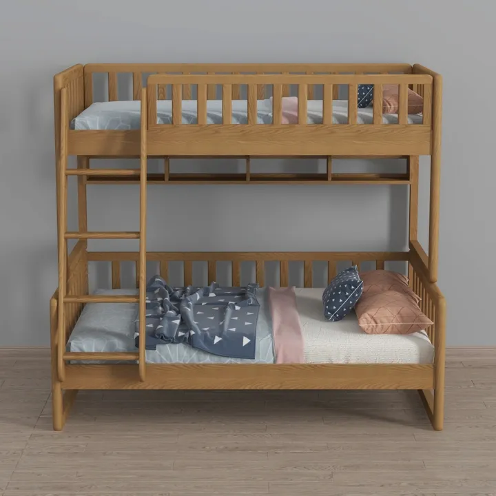 Minimalist Solid Wood Bunk Bed with Ladder 3D Model