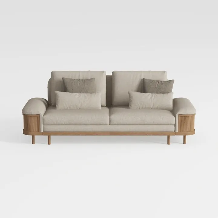 Minimalist Japandi Linen Solid Wood Loveseat Sofa 3D Model
