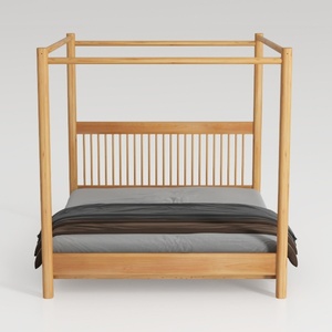 HomeStock Queen Size Canopy Bed - Rustic Wood & Ra
