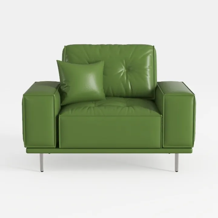 Modern Green Leather Tufted Armchair with Metal Legs 3D Model