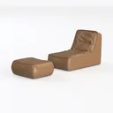 Minimalist Tan Leather Chaise Lounge with Ottoman 3D Model Left 45 Degree View