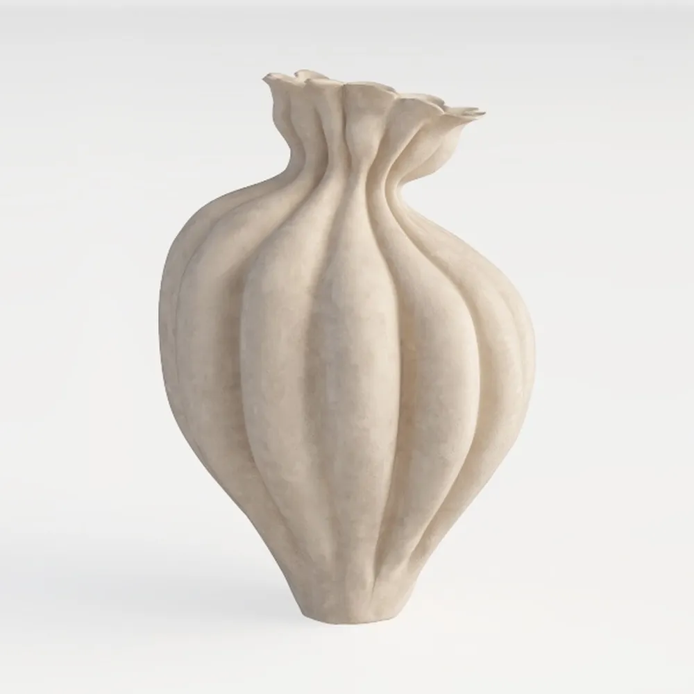 White Ceramic vase with Handle, 10inch Boho