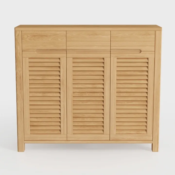 Minimalist Solid Oak Shutter Door Storage Cabinet 3D Model